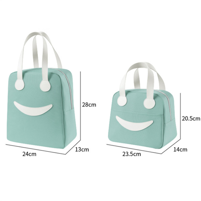 Geantă de prânz termoizolată cu fața zâmbitoare portabilă din pânză Oxford, cutie termică pentru picnic, bento, container de depozitare pentru cină, geantă frigorifică