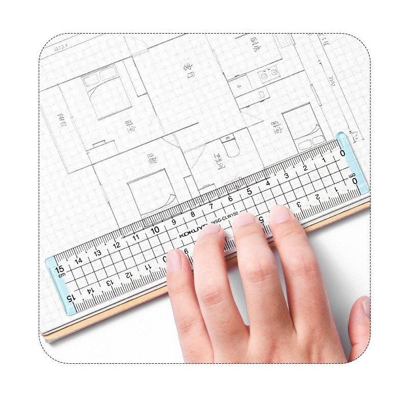 Pravítko Kokuyo Campus 15 cm, obojstranné, priehľadné akrylové, rovné pravítko, kancelárske školské potreby F7272
