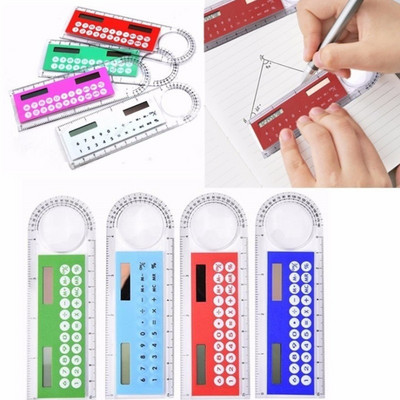 Akciós mini ultravékony egyenes vonalzó napelemes számológéppel Nagyító többfunkciós számológép 10 cm-es iskolai irodaszerek