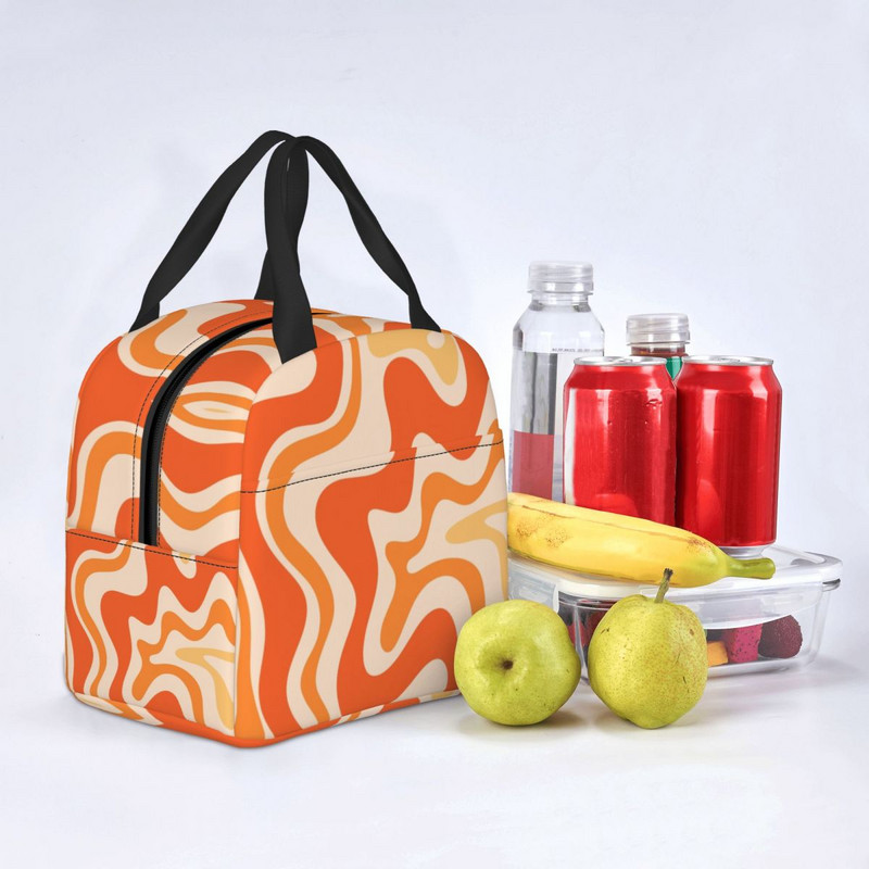 Skystas sūkurinis retro abstrakčių geometrinių spaudinių pietų krepšys aušintuvas termiškai izoliuota pietų dėžutė moterims, vaikams stovyklavimo iškylai maisto maišeliai