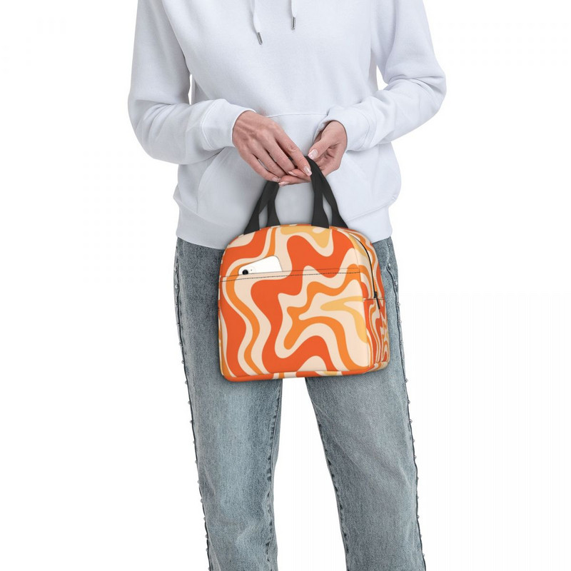 Skystas sūkurinis retro abstrakčių geometrinių spaudinių pietų krepšys aušintuvas termiškai izoliuota pietų dėžutė moterims, vaikams stovyklavimo iškylai maisto maišeliai