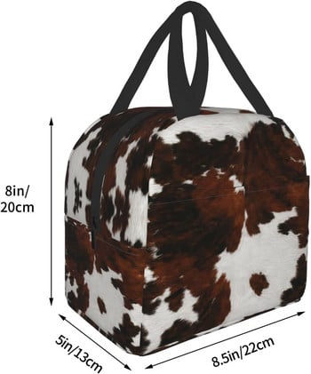 Cowhide Tan Texture Farm Brown Highland Cow Print Επαναχρησιμοποιήσιμη μονωμένη τσάντα γεύματος Cooler Tote Box Container Γραφείο Ταξίδι στην παραλία