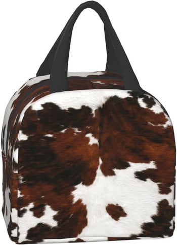 Cowhide Tan Texture Farm Brown Highland Cow Print Επαναχρησιμοποιήσιμη μονωμένη τσάντα γεύματος Cooler Tote Box Container Γραφείο Ταξίδι στην παραλία