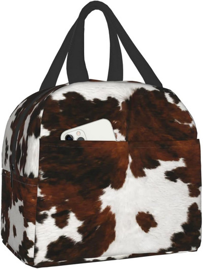 Goveđa koža Tan tekstura Farma Smeđa Highland krava Print Izolirana torba za ručak za višekratnu upotrebu Kutija za hlađenje Spremnik Ured Plaža Putovanja