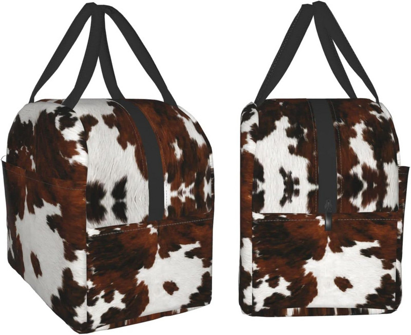 Goveđa koža Tan tekstura Farma Smeđa Highland krava Print Izolirana torba za ručak za višekratnu upotrebu Kutija za hlađenje Spremnik Ured Plaža Putovanja