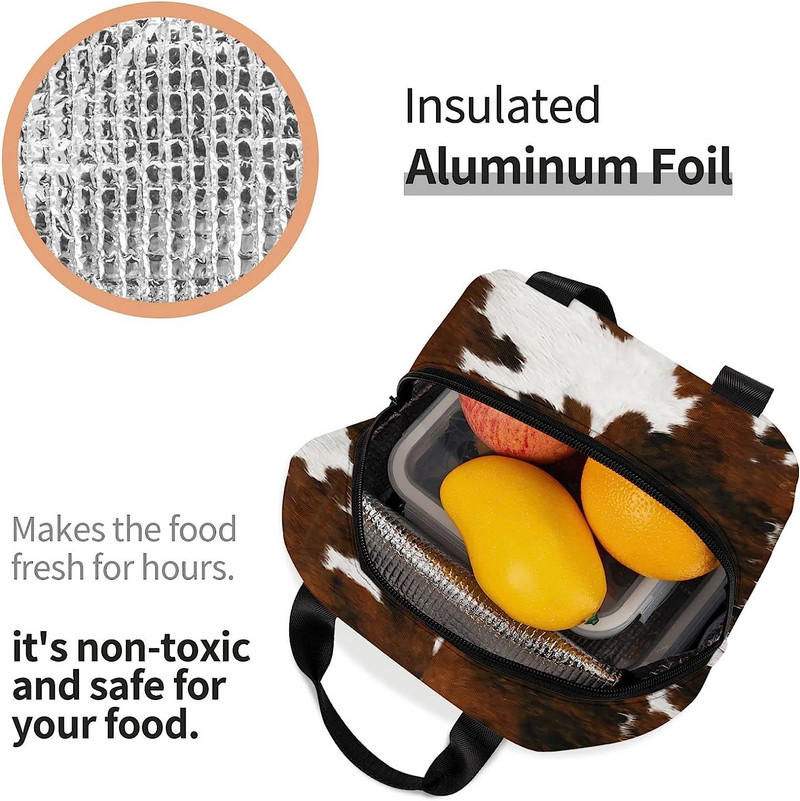 Goveđa koža Tan tekstura Farma Smeđa Highland krava Print Izolirana torba za ručak za višekratnu upotrebu Kutija za hlađenje Spremnik Ured Plaža Putovanja