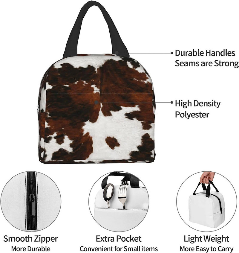 Goveđa koža Tan tekstura Farma Smeđa Highland krava Print Izolirana torba za ručak za višekratnu upotrebu Kutija za hlađenje Spremnik Ured Plaža Putovanja