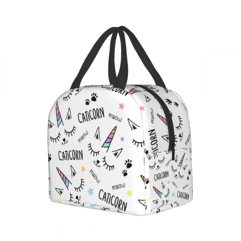 Geantă de prânz cu unicorn pisică Geantă de prânz amuzantă Geantă de prânz izolată drăguță pentru femei, bărbați, adolescenți, fete, băieți