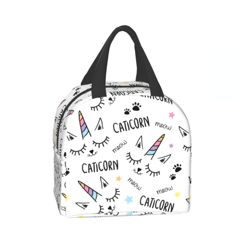 Geantă de prânz cu unicorn pisică Geantă de prânz amuzantă Geantă de prânz izolată drăguță pentru femei, bărbați, adolescenți, fete, băieți