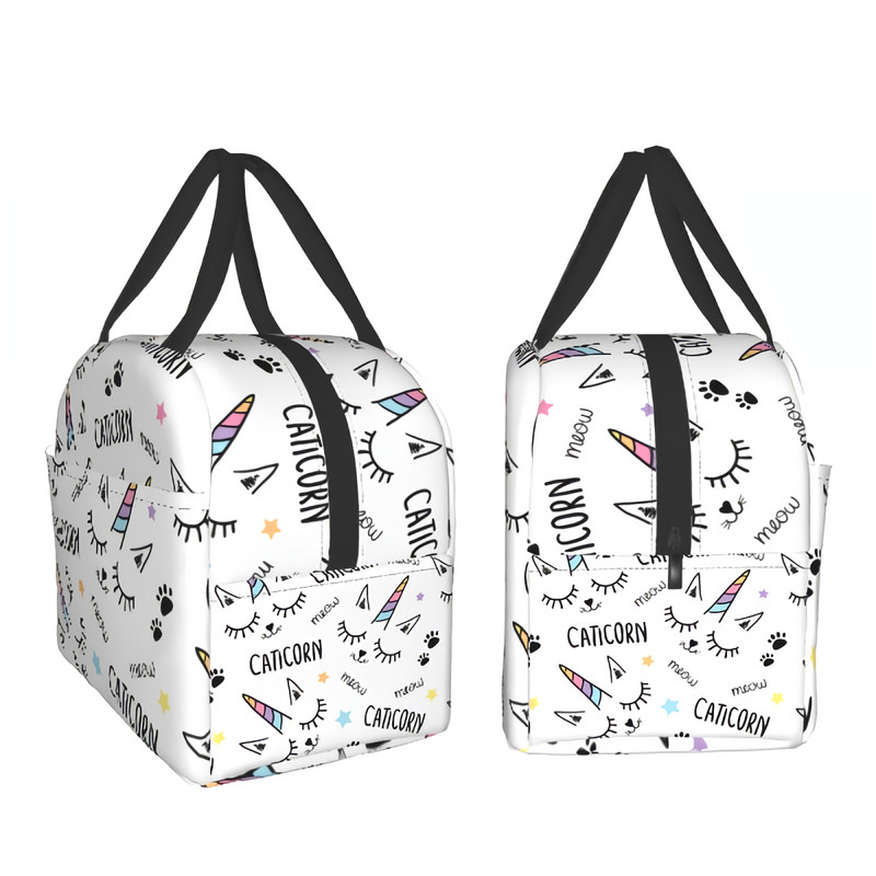 Geantă de prânz cu unicorn pisică Geantă de prânz amuzantă Geantă de prânz izolată drăguță pentru femei, bărbați, adolescenți, fete, băieți