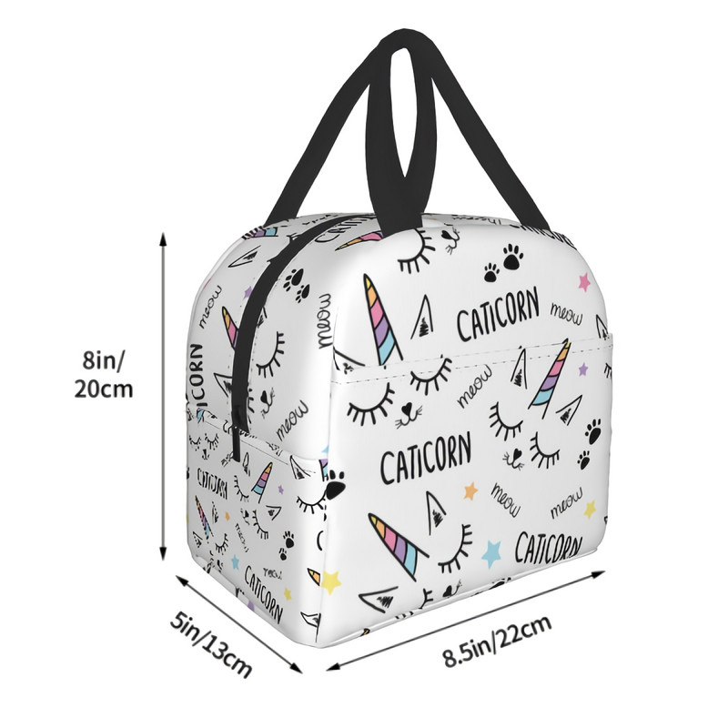 Geantă de prânz cu unicorn pisică Geantă de prânz amuzantă Geantă de prânz izolată drăguță pentru femei, bărbați, adolescenți, fete, băieți