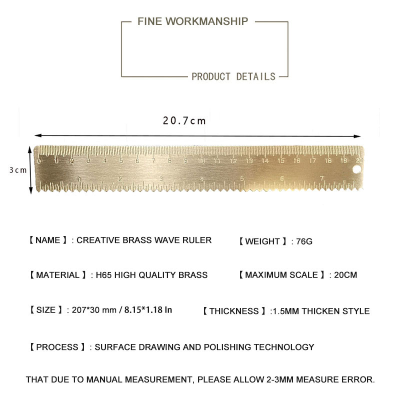 20 cm žalvario bangos tiesi liniuotė varinė banga mokyklinė vaikams dovanų rinkinys, matavimo įrankiai 15 cm18 cm metalinė varinė liniuotė Kanceliarinės prekės priedai