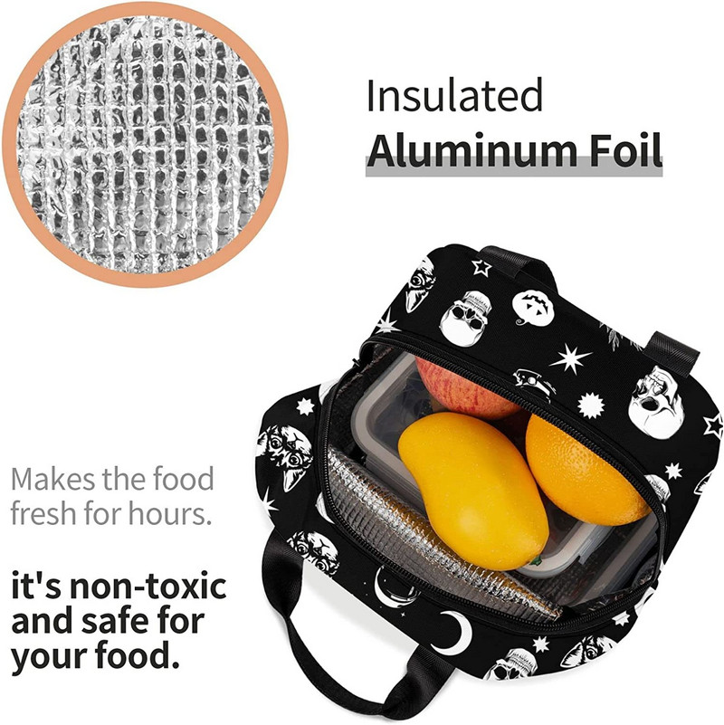 Goth Skull Lunch Bag Izolirana kutija za ručak za odrasle žene Hladnjak Mala torba za ručak za višekratnu upotrebu za uredska putovanja Sport