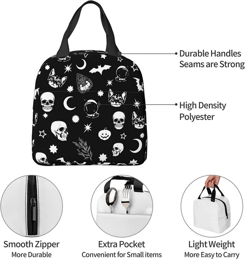 Goth Skull Lunch Bag Izolirana kutija za ručak za odrasle žene Hladnjak Mala torba za ručak za višekratnu upotrebu za uredska putovanja Sport