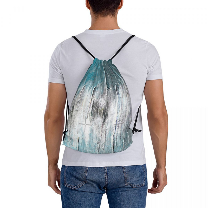 Okeāna Teal un Blue Waves Abstract Savelkamās Somas Mugursomas Mugursomas Skolas Bērniem Mugursoma Draw String Somas