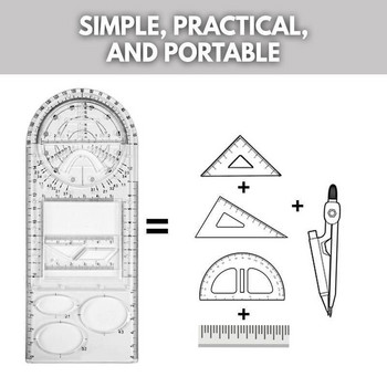 Πολυλειτουργικός γεωμετρικός χάρακας Πρότυπο γεωμετρικού σχεδίου Εργαλείο μέτρησης για χάρακες σχεδίασης Μαθητές Σχολικές προμήθειες γραφείου