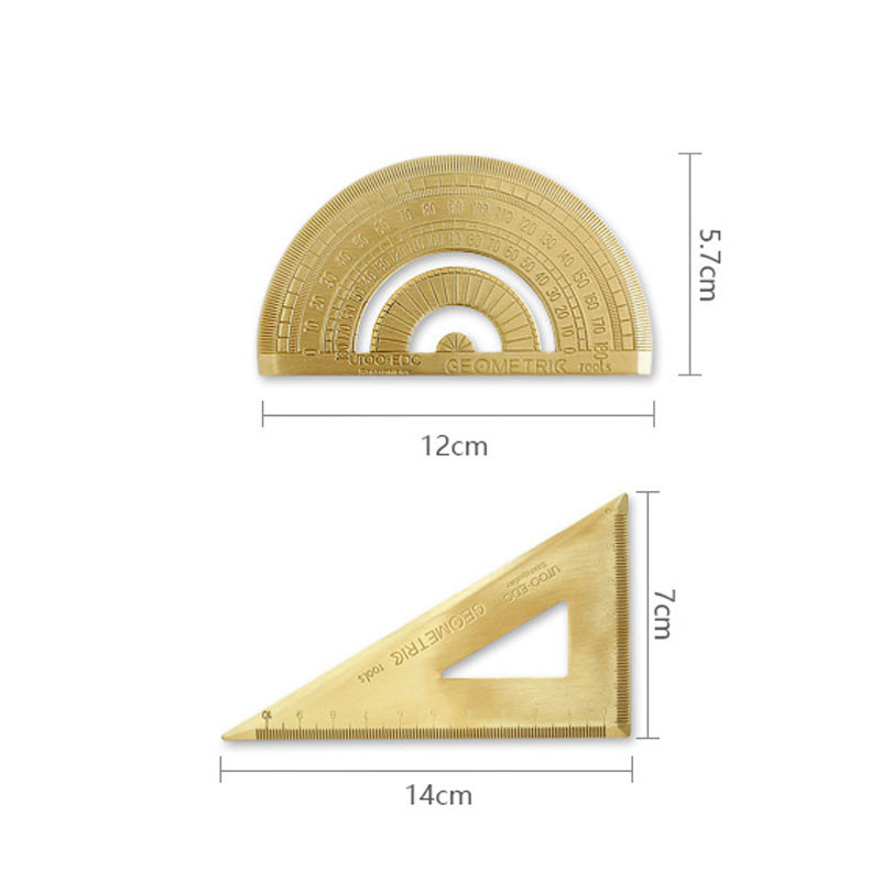 Staro mesingano geometrijsko ravnalo Zlatno retro polukružno ravnalo Trokutno ravnalo Kutomjer Poklon set za školu Mjerni alati