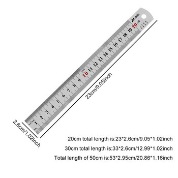 20/30/50 см двустранна права линийка от неръждаема стомана Сантиметър инчове Мащабна линийка Прецизен инструмент за измерване Ученически канцеларски материали