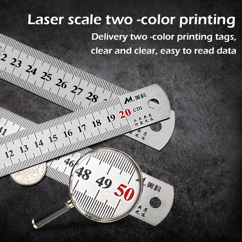 20/30/50 cm nerūsējošā tērauda divpusējs taisns lineāls centimetrs collas mērogu lineāls precīzs mērīšanas rīks skolas kancelejas preces