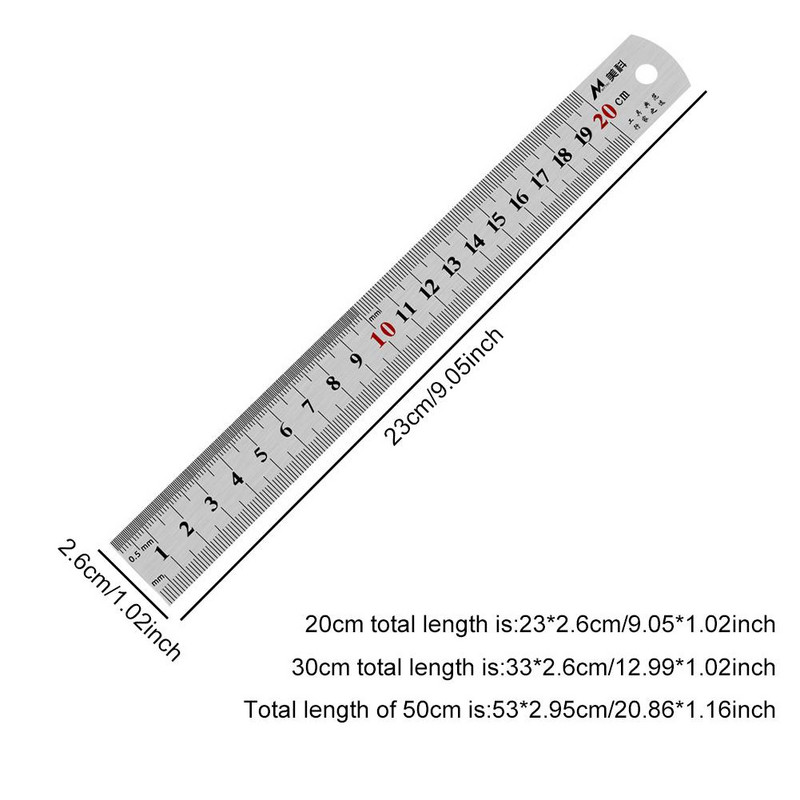 20/30/50 cm nerūsējošā tērauda divpusējs taisns lineāls centimetrs collas mērogu lineāls precīzs mērīšanas rīks skolas kancelejas preces