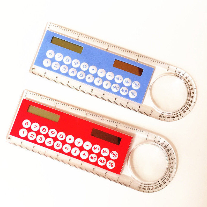 Üliõhuke sirge joonlaud päikesekalkulaatoriga luubiga mini multifunktsionaalne 10 cm pikkune joonlaud Õpilase kooli kontoritarbed