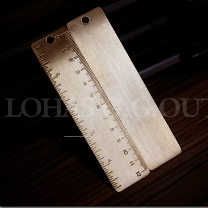 Riglă mică de cupru de 12 cm Produse din alamă pură Mini instrument EDC Riglă de scară Riglă portabilă retro marcaj