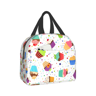Cupcakes On Cutie de prânz cu puncte colorate, cutie de prânz izolată Geanta de răcire moale pentru copii, adulți, bărbați, femei