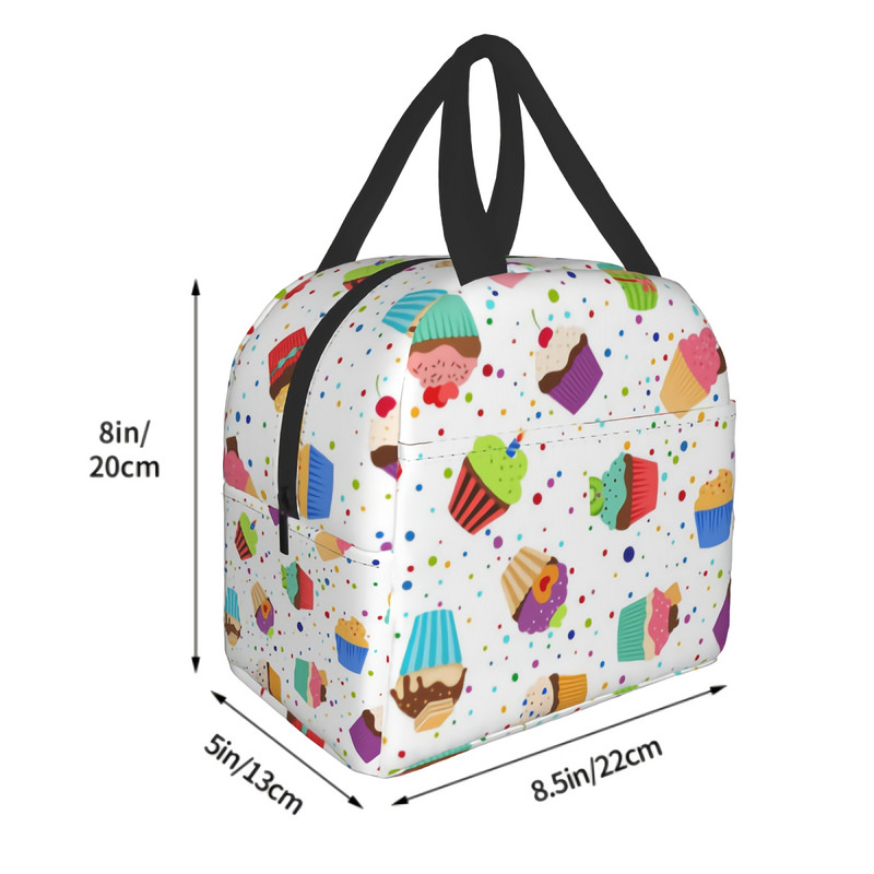 Cupcakes On Cutie de prânz cu puncte colorate, cutie de prânz izolată Geanta de răcire moale pentru copii, adulți, bărbați, femei