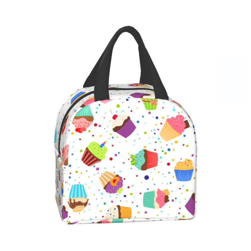 Cupcakes On Cutie de prânz cu puncte colorate, cutie de prânz izolată Geanta de răcire moale pentru copii, adulți, bărbați, femei