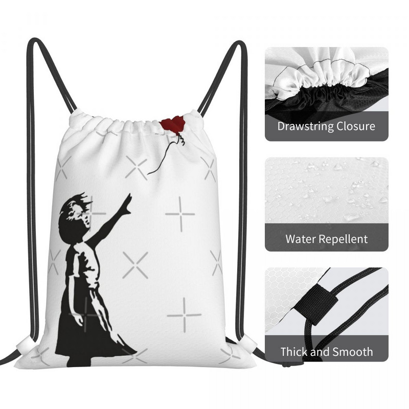 Banksy Djevojka s balonom u obliku srca Torbe s uzicom Ruksaci Torba za cipele Ženska torba Školska torba Muški ruksak s užetom