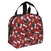 Genți de prânz izolate pentru câini drăguț teckel pentru femei, cârnați, cârnați, bursuc, răcitor termic portabil, cutie bento, călătorie de lucru