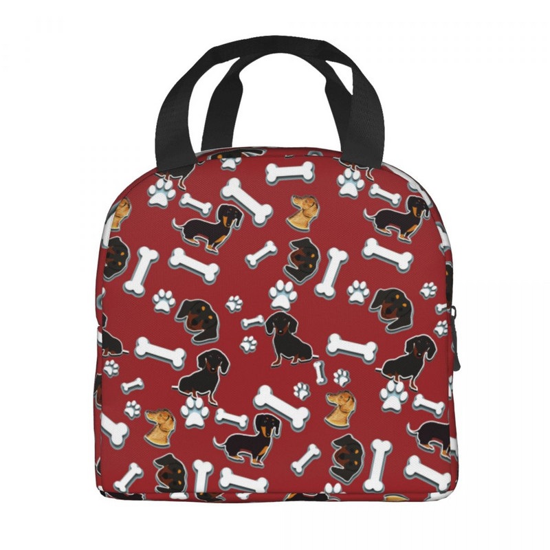 Genți de prânz izolate pentru câini drăguț teckel pentru femei, cârnați, cârnați, bursuc, răcitor termic portabil, cutie bento, călătorie de lucru
