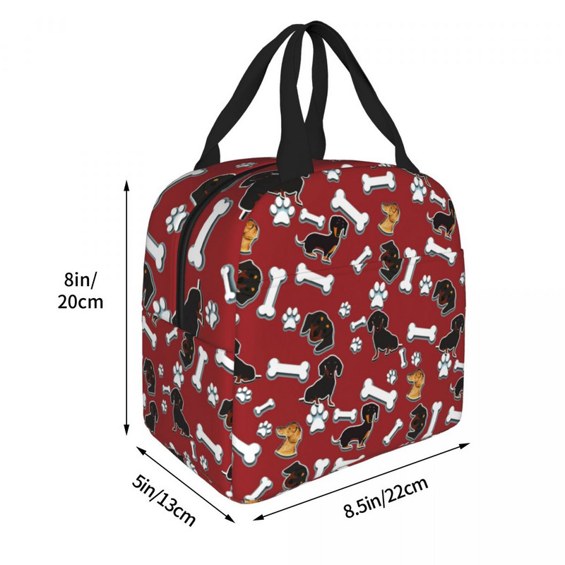 Genți de prânz izolate pentru câini drăguț teckel pentru femei, cârnați, cârnați, bursuc, răcitor termic portabil, cutie bento, călătorie de lucru