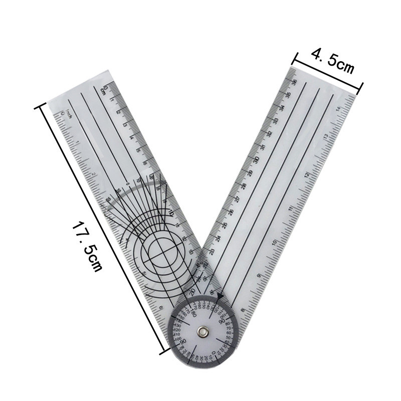 Viacúčelový uhlový goniometer s 360-stupňovým uhlomerom, lekársky uhlomer na chrbticu, užitočné meracie pravítko, školské kancelárske potreby