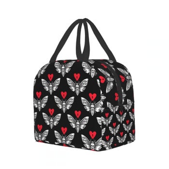 Night Moth With Skull Lunch Bag Love Moth Cooler Bag Goth Thermal Bag για γυναίκες Άντρες Αγόρι κορίτσι Σχολείο Εργασία Ταξίδι Παραλία