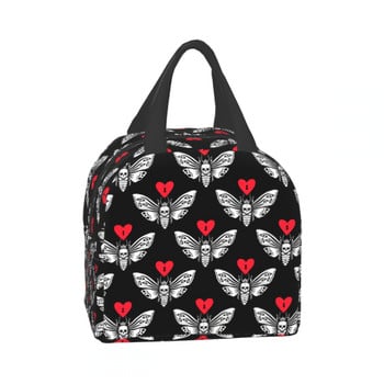 Night Moth With Skull Lunch Bag Love Moth Cooler Bag Goth Thermal Bag για γυναίκες Άντρες Αγόρι κορίτσι Σχολείο Εργασία Ταξίδι Παραλία