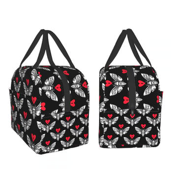 Night Moth With Skull Lunch Bag Love Moth Cooler Bag Goth Thermal Bag για γυναίκες Άντρες Αγόρι κορίτσι Σχολείο Εργασία Ταξίδι Παραλία