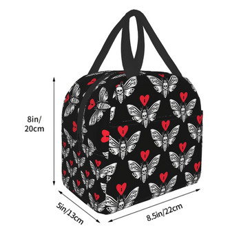 Night Moth With Skull Lunch Bag Love Moth Cooler Bag Goth Thermal Bag για γυναίκες Άντρες Αγόρι κορίτσι Σχολείο Εργασία Ταξίδι Παραλία