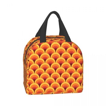 Orange Wave Gradient Lunch Box for Women Abstract Geometric Cooler Thermal Food Insolated Lunch Bag Work Office