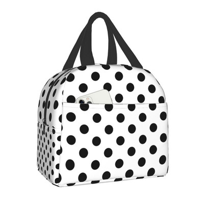 Populāra polka punktu izolēta pusdienu soma āra piknikam, pārnēsājams termiskais dzesētājs Bento Box sievietēm, bērnu skolas pārtikas pusdienu somas