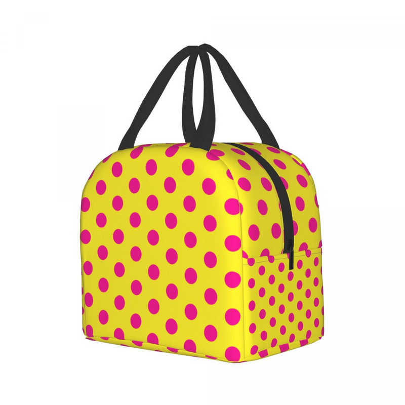 Populāra polka punktu izolēta pusdienu soma āra piknikam, pārnēsājams termiskais dzesētājs Bento Box sievietēm, bērnu skolas pārtikas pusdienu somas