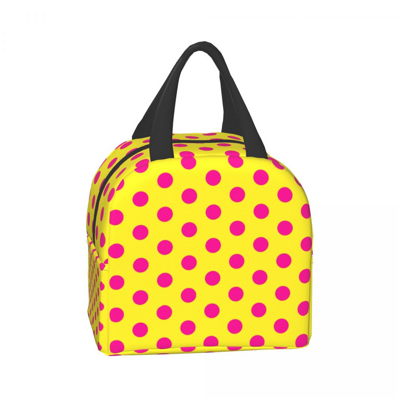 Populāra polka punktu izolēta pusdienu soma āra piknikam, pārnēsājams termiskais dzesētājs Bento Box sievietēm, bērnu skolas pārtikas pusdienu somas