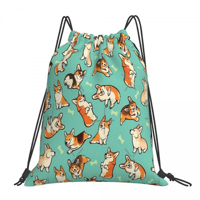 Jolly Corgis In Verde 2 Genti cu Snur Rucsacuri Geanta Sport Genti Pentru Barbati Geanta Mica Din Tesatura