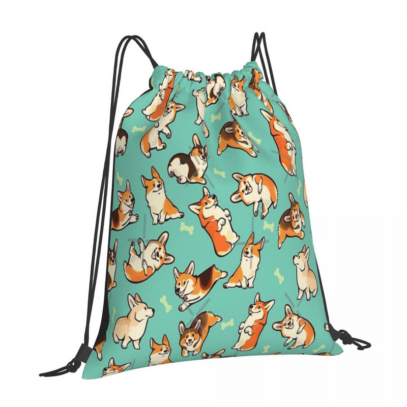 Jolly Corgis In Verde 2 Genti cu Snur Rucsacuri Geanta Sport Genti Pentru Barbati Geanta Mica Din Tesatura