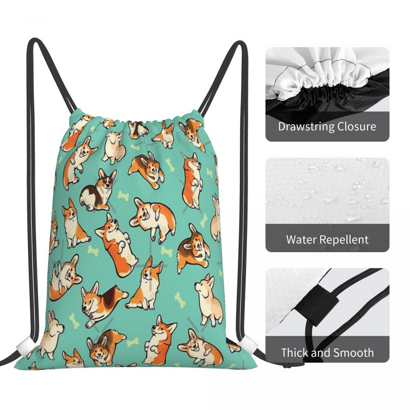 Jolly Corgis In Verde 2 Genti cu Snur Rucsacuri Geanta Sport Genti Pentru Barbati Geanta Mica Din Tesatura