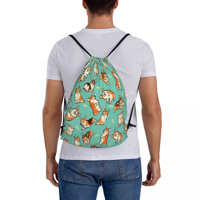 Jolly Corgis In Verde 2 Genti cu Snur Rucsacuri Geanta Sport Genti Pentru Barbati Geanta Mica Din Tesatura