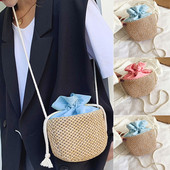 Ljetna ženska torba na rame, modna slamnata torba s uzicom, kontrastne boje