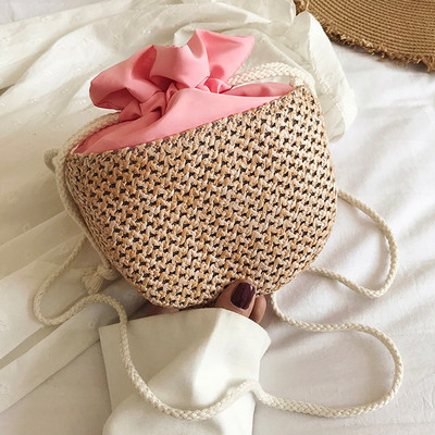 Ljetna ženska torba na rame, modna slamnata torba s uzicom, kontrastne boje