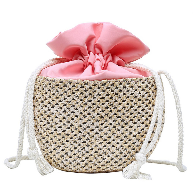 Ljetna ženska torba na rame, modna slamnata torba s uzicom, kontrastne boje