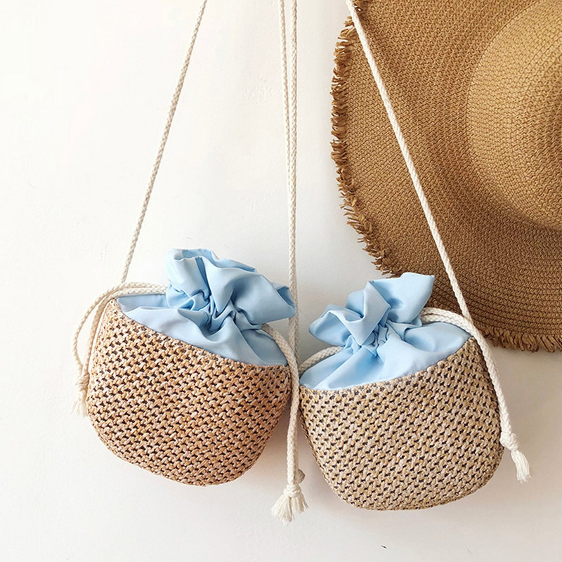 Ljetna ženska torba na rame, modna slamnata torba s uzicom, kontrastne boje